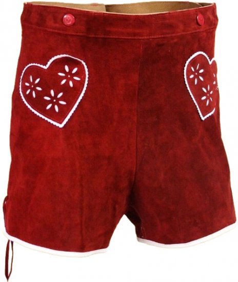 ww110-Kurze Mädchenlederhose mit Herztaschen aus bestem Samtspalt-Leder